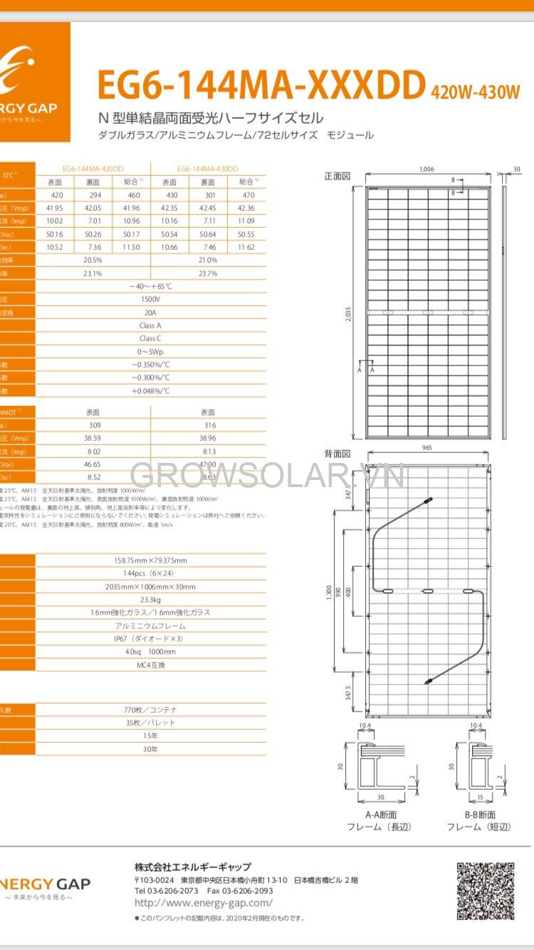 Pin năng lượng mặt trời Energy Gap 420-430Wp