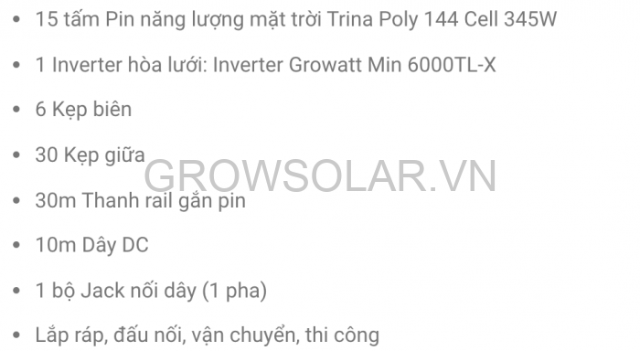 Vật tư lắp đặt hệ thống điện mặt trời 5kWp